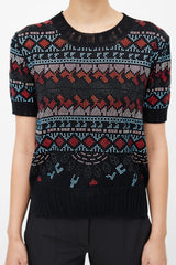 Ermanno Scervino Black & Multicolour Geometric Rhinestone Knit Top