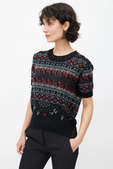 Ermanno Scervino Black & Multicolour Geometric Rhinestone Knit Top