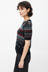Ermanno Scervino Black & Multicolour Geometric Rhinestone Knit Top