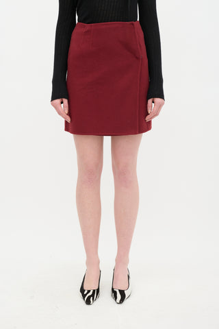 Ermanno Scervino Burgundy Wool Wrap Mini Skirt