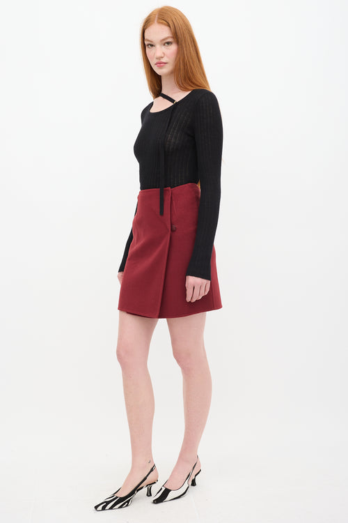 Ermanno Scervino Burgundy Wool Wrap Mini Skirt