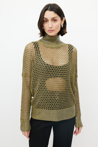Ermanno Scervino Green Open Knit Jewel Sweater