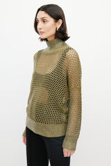 Ermanno Scervino Green Open Knit Jewel Sweater