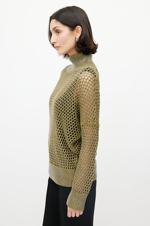 Ermanno Scervino Green Open Knit Jewel Sweater