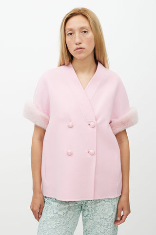 Ermanno Scervino Pink Fur Trim Short Sleeve Jacket