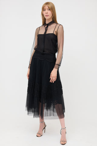 Ermanno Scervino Pleated Lace & Tulle Skirt