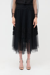 Ermanno Scervino Pleated Lace & Tulle Skirt
