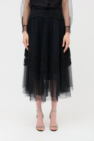 Ermanno Scervino Pleated Lace & Tulle Skirt