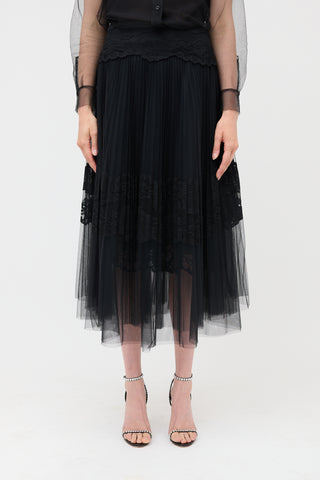 Ermanno Scervino Pleated Lace & Tulle Skirt