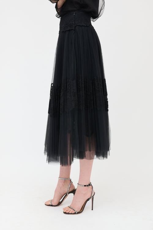 Ermanno Scervino Pleated Lace & Tulle Skirt