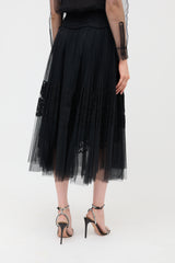 Ermanno Scervino Pleated Lace & Tulle Skirt
