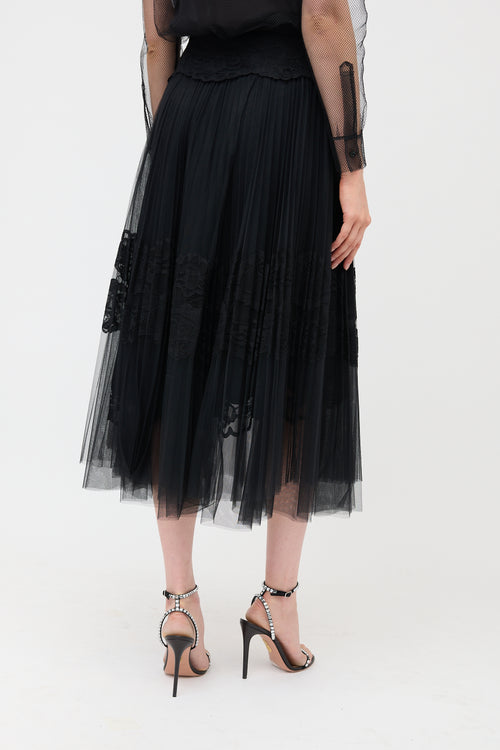 Ermanno Scervino Pleated Lace & Tulle Skirt