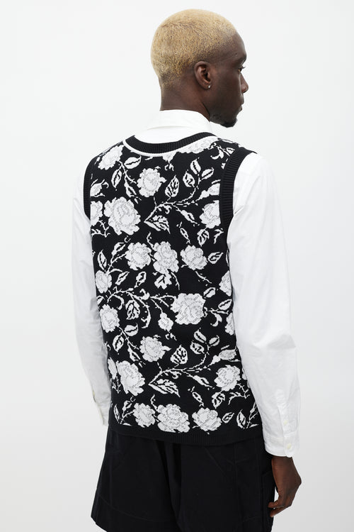 Ernest W. Baker Black & White Knit Floral Vest