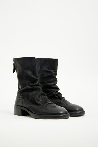 Ernesto Dolani Black Leather Ruched Zip Boot