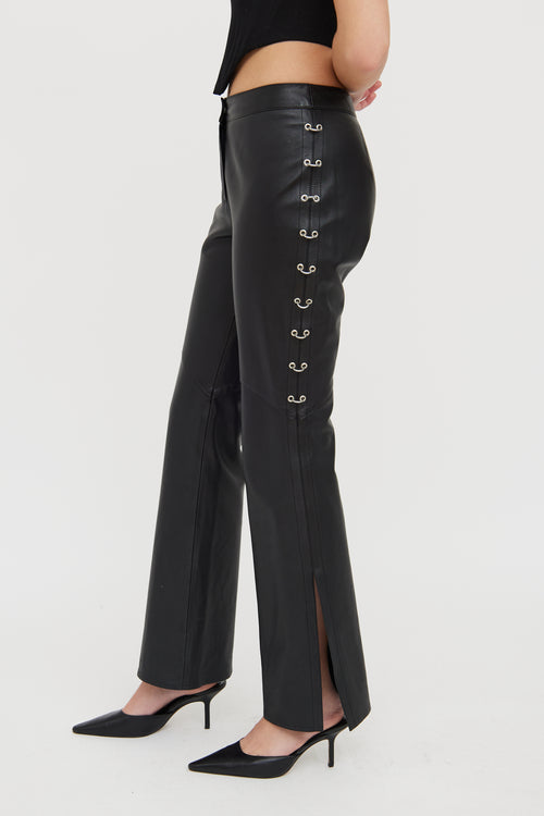 Escada Black Leather Ring Detail Pants