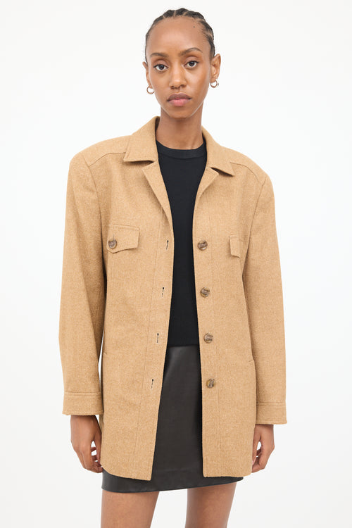 Escada Brown Wool Button Front Shirt Jacket