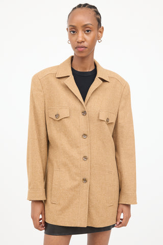 Escada Brown Wool Button Front Shirt Jacket