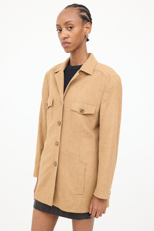 Escada Brown Wool Button Front Shirt Jacket