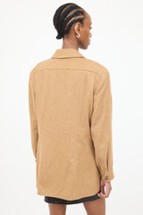 Escada Brown Wool Button Front Shirt Jacket