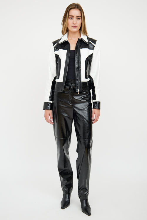 Escada Black & White Patent Panel Jacket