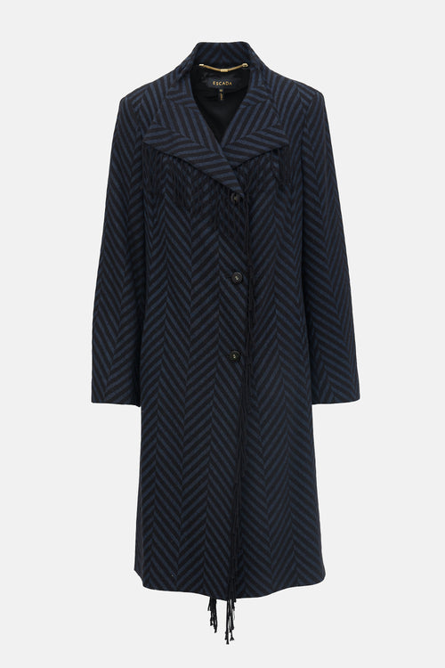 Escada Wool Chevron Fringe Coat