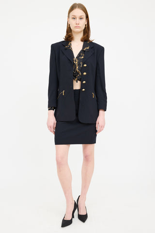 Escada Black Wool Skirt Suit