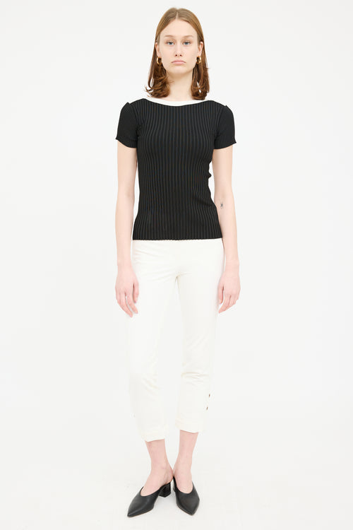 Escada Black & White Ribbed Top