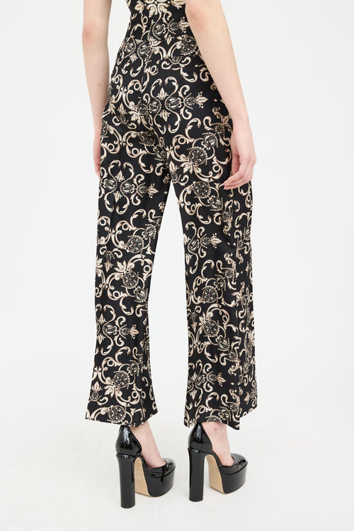 Escada Cream & Black Silk Pleated Wide Leg Trouser