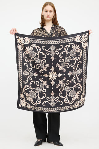 Escada Cream & Black Silk Paisley Scarf