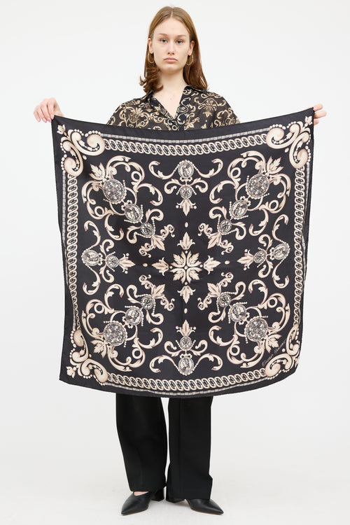 Escada Cream & Black Silk Paisley Scarf