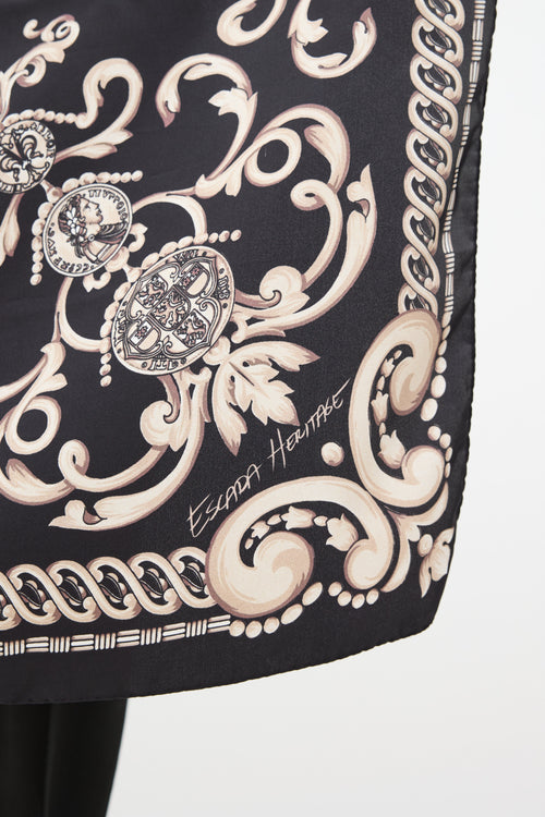 Escada Cream & Black Silk Paisley Scarf