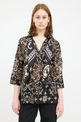 Escada Cream & Black Silk Paisley Scarf