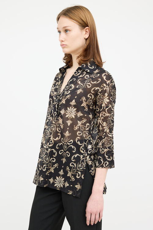 Escada Cream & Black Button Down Blouse Top