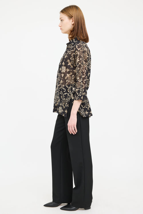 Escada Cream & Black Button Down Blouse Top