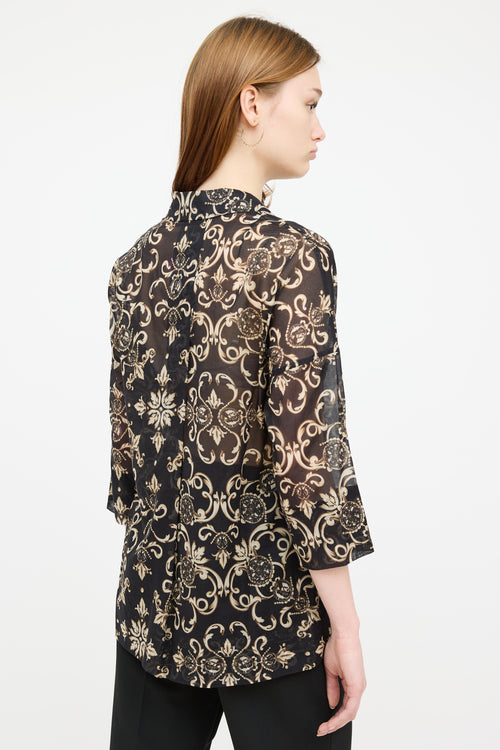 Escada Cream & Black Button Down Blouse Top