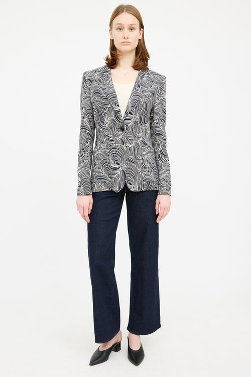 Escada Navy & Cream Long Sleeve Blazer