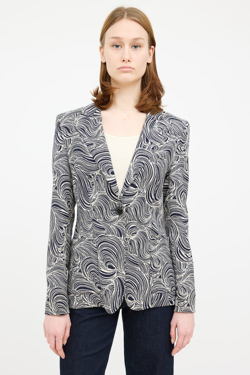 Escada Navy & Cream Long Sleeve Blazer