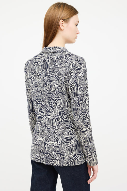 Escada Navy & Cream Long Sleeve Blazer