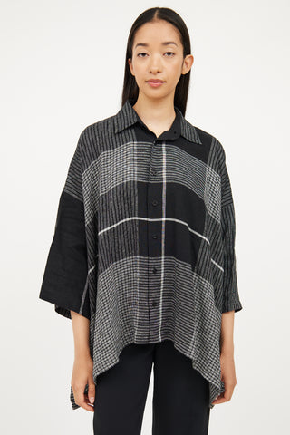 Eskandar Black & White Linen Half Sleeve Top