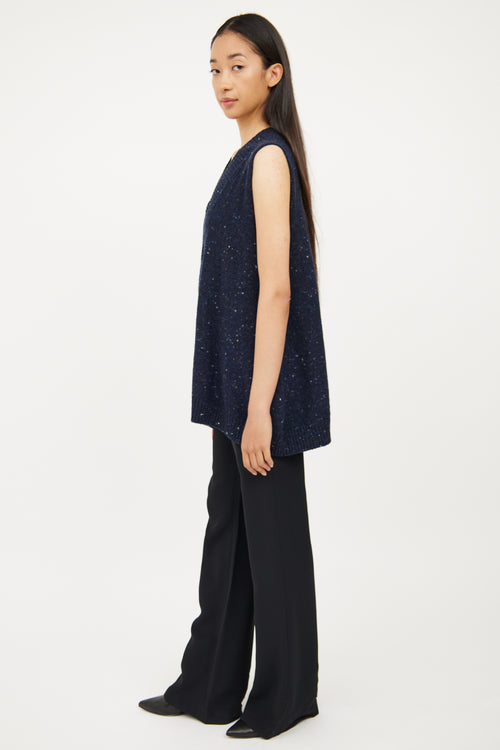 Eskandar Navy Knit V Neck Cardigan