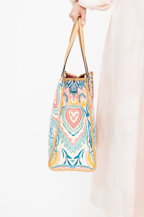 Etro Beige & Multicolour Woven Globetrotter Tote Bag