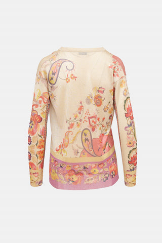 Etro V-Neck Floral Sparkly Top