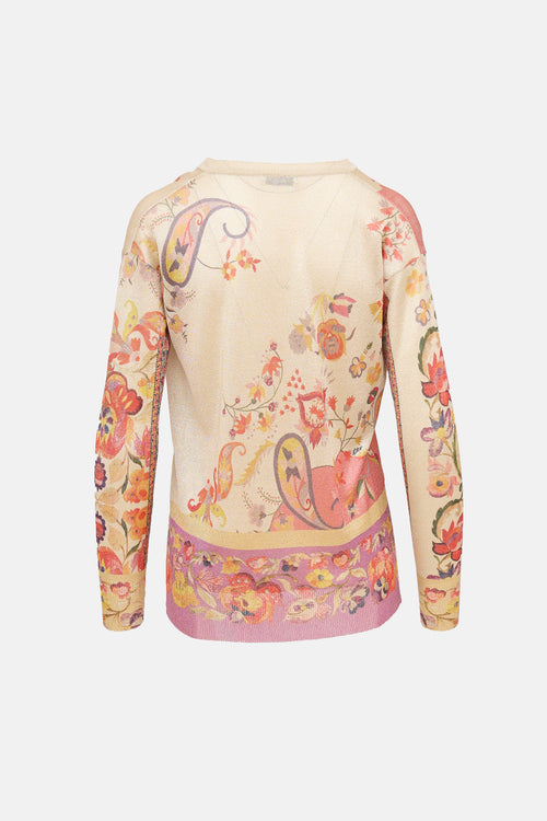 Etro V-Neck Floral Sparkly Top