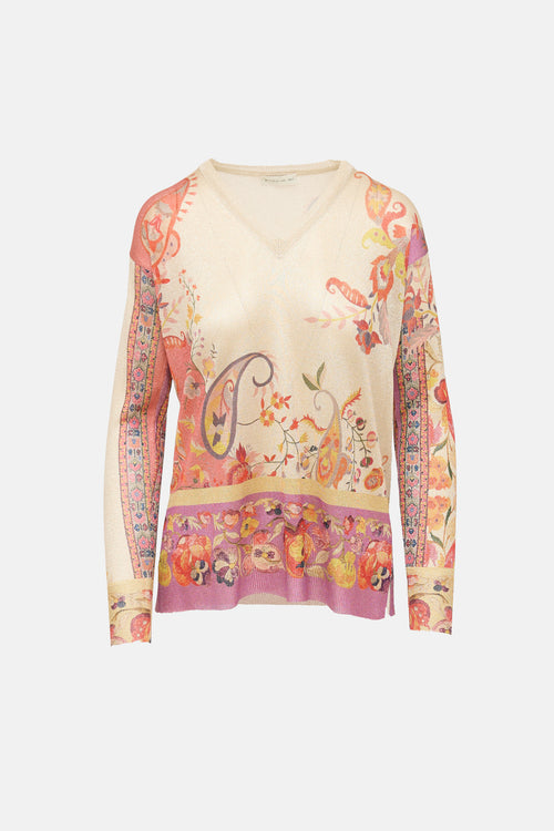 Etro V-Neck Floral Sparkly Top