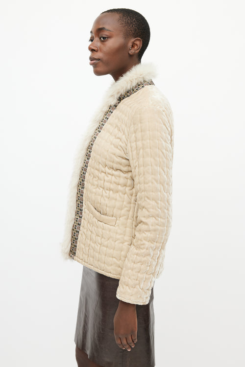 Etro Beige Velvet Fur Padded Jacket