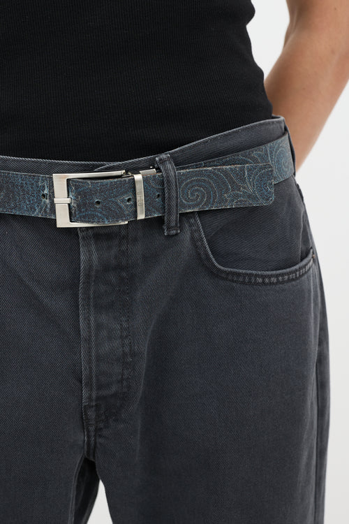 Etro Black & Blue Paisley Reversible Belt