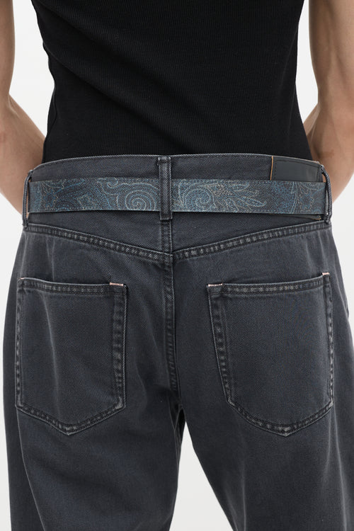 Etro Black & Blue Paisley Reversible Belt