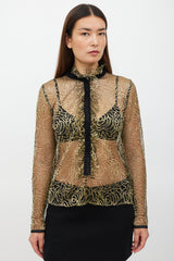 Etro Black & Gold Ruffled Mesh Top
