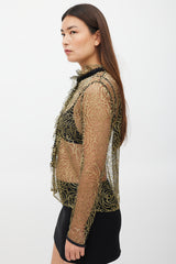 Etro Black & Gold Ruffled Mesh Top