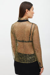 Etro Black & Gold Ruffled Mesh Top